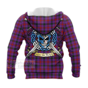 Montgomery Tartan Knitted Hoodie with Family Crest Celtic Skull Style