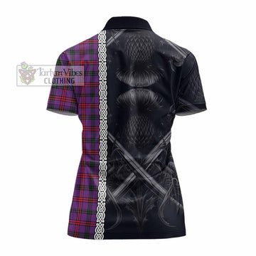 Montgomery Tartan Women's Polo Shirt with Family Crest Cross Sword Thistle Celtic Vibes