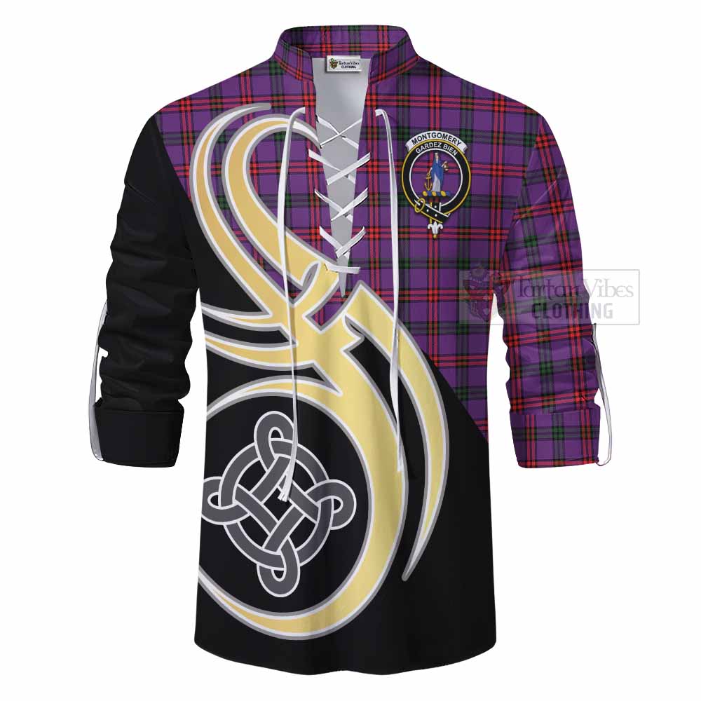 Tartan Vibes Clothing Montgomery Tartan Ghillie Kilt Shirt with Family Crest and Celtic Symbol Style