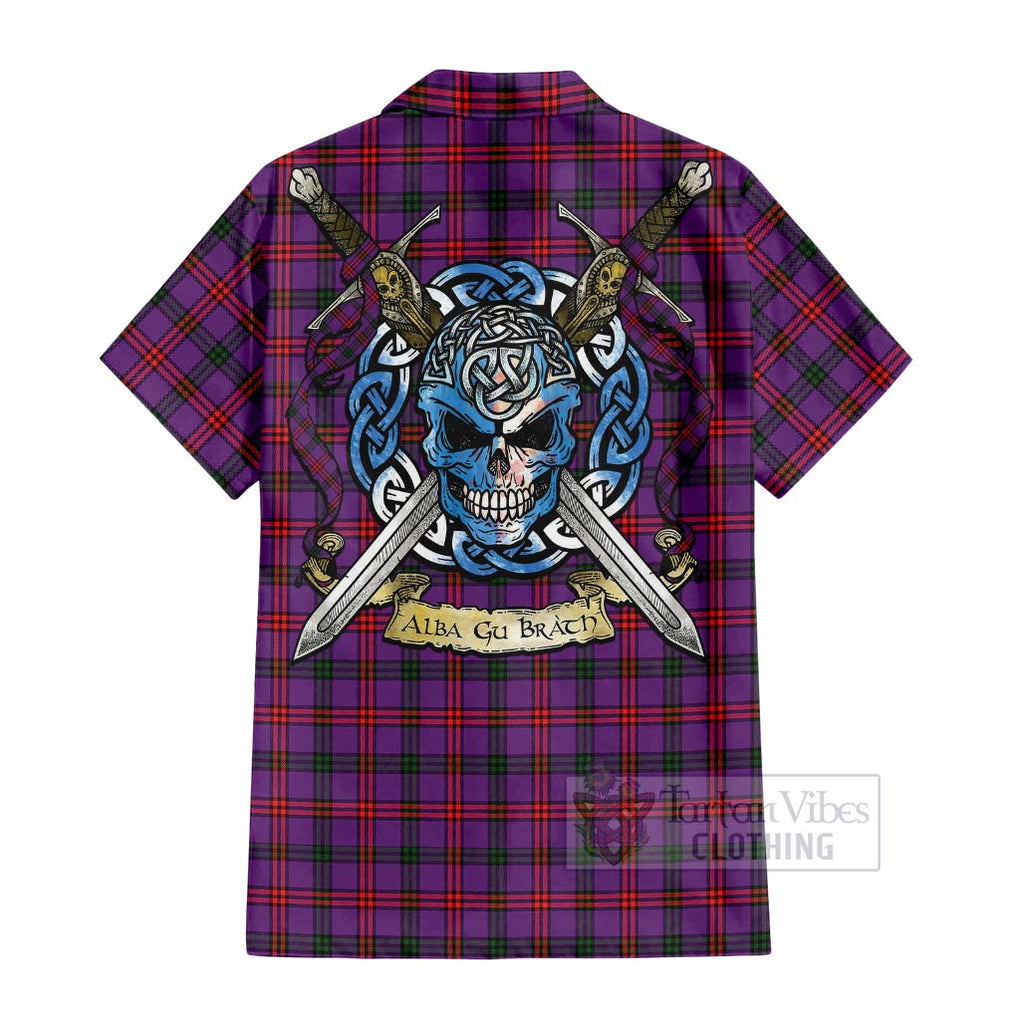 Tartan Vibes Clothing Montgomery Tartan Short Sleeve Button Shirt with Family Crest Celtic Skull Style