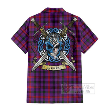 Montgomery Tartan Short Sleeve Button Shirt with Family Crest Celtic Skull Style