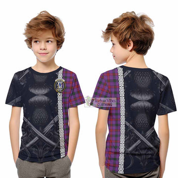 Montgomery Tartan Kid T-Shirt with Family Crest Cross Sword Thistle Celtic Vibes