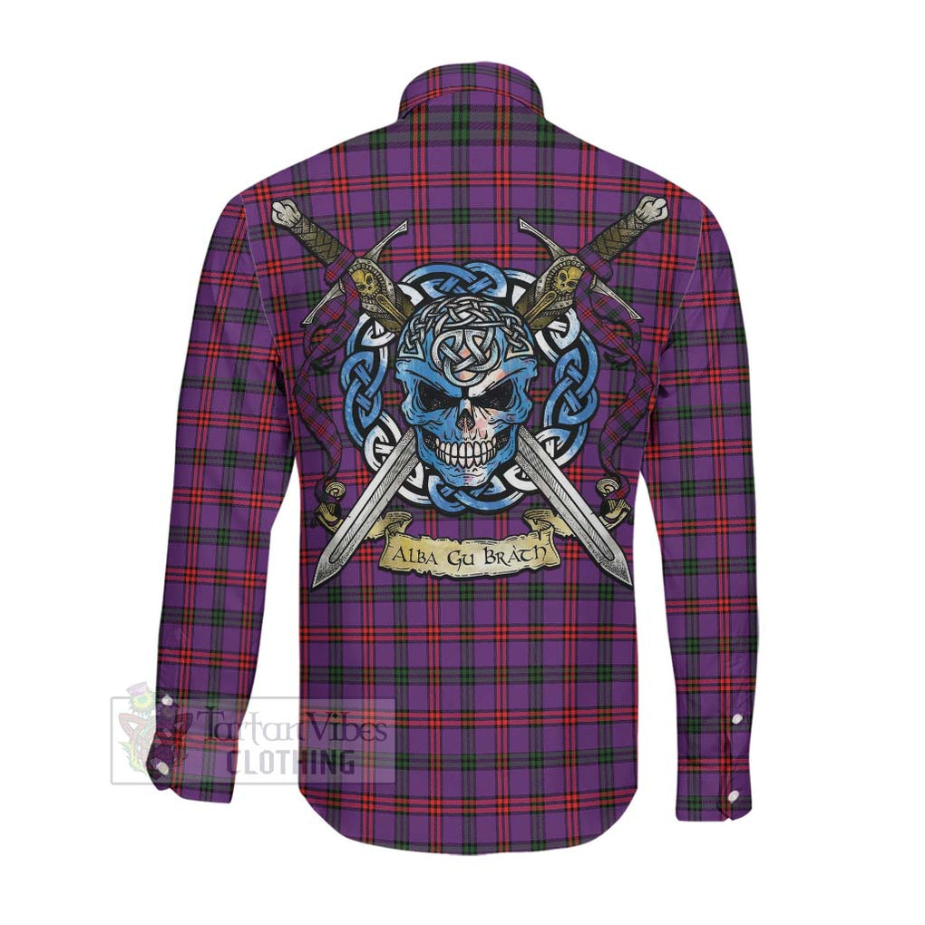 Tartan Vibes Clothing Montgomery Tartan Long Sleeve Button Shirt with Family Crest Celtic Skull Style