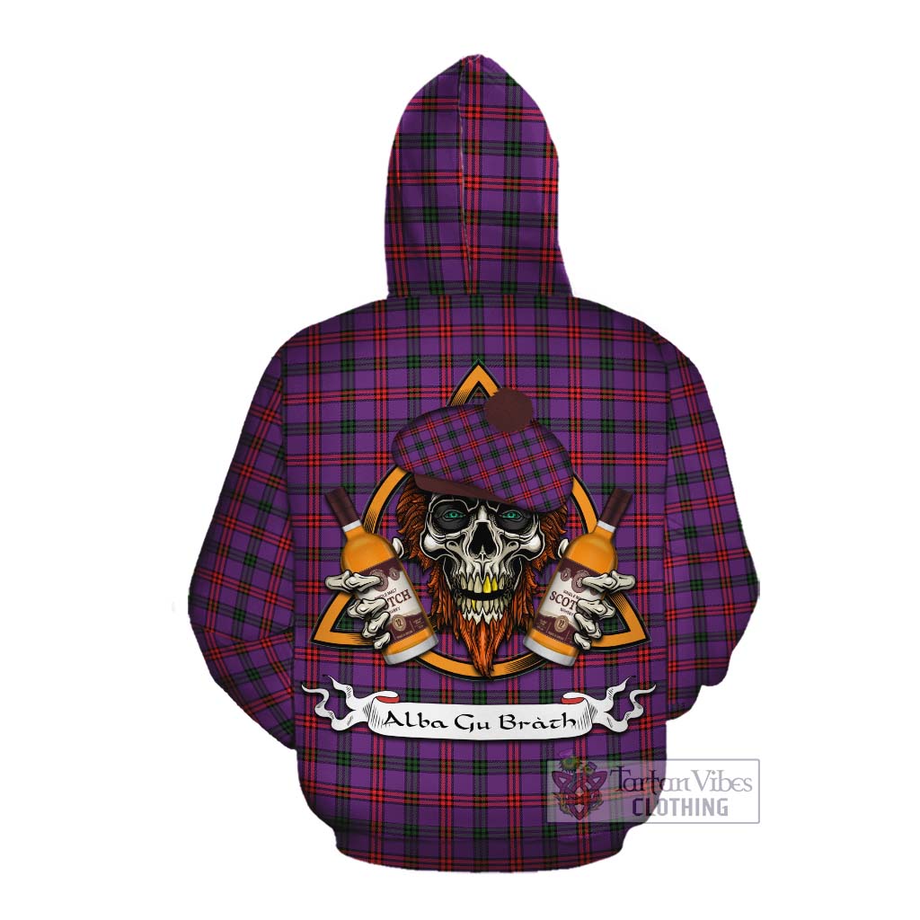 Tartan Vibes Clothing Montgomery Tartan Cotton Hoodie with Family Crest and Bearded Skull Holding Bottles of Whiskey