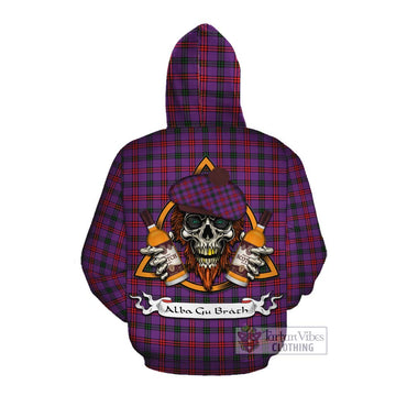 Montgomery Tartan Cotton Hoodie with Family Crest and Bearded Skull Holding Bottles of Whiskey