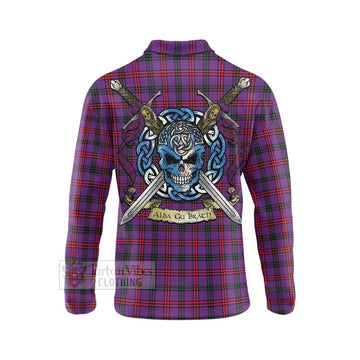 Montgomery Tartan Long Sleeve Polo Shirt with Family Crest Celtic Skull Style