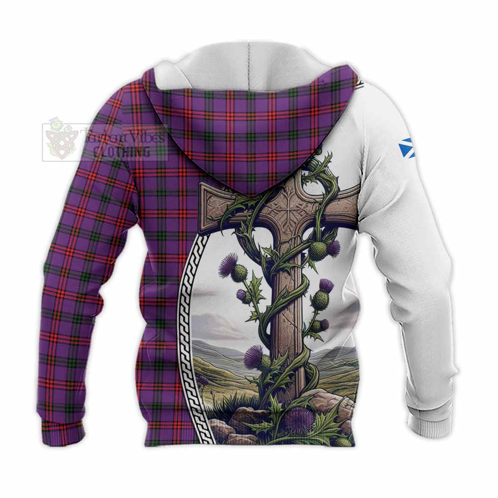 Tartan Vibes Clothing Montgomery Tartan Knitted Hoodie with Family Crest and St. Andrew's Cross Accented by Thistle Vines