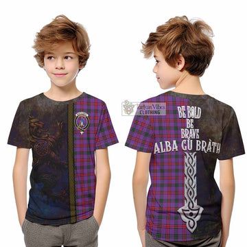 Montgomery Tartan Family Crest Kid T-Shirt Alba Gu Brath Be Brave Lion Ancient Style - Tartan Vibes Clothing