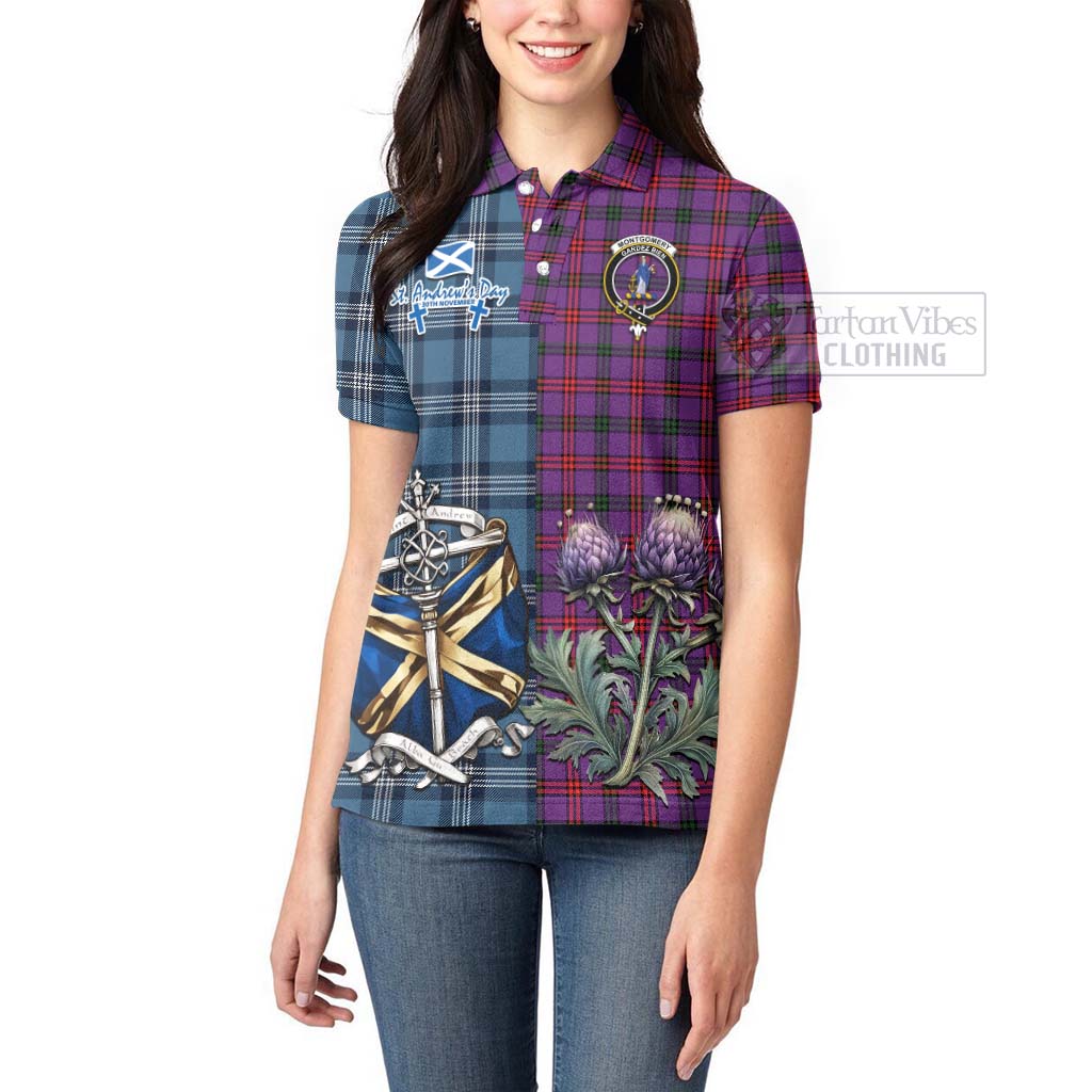 Tartan Vibes Clothing Montgomery Tartan Women's Polo Shirt Happy St. Andrew's Day Half Tartan Style