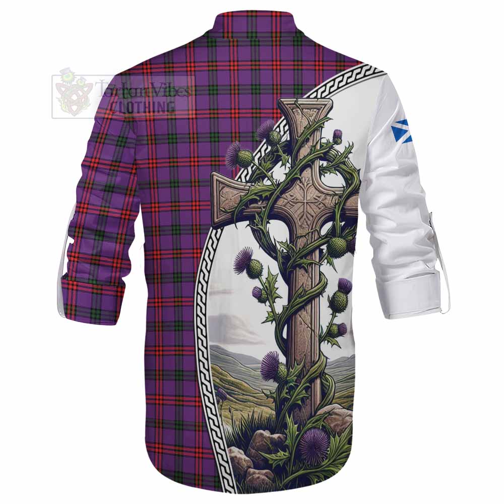 Tartan Vibes Clothing Montgomery Tartan Ghillie Kilt Shirt with Family Crest and St. Andrew's Cross Accented by Thistle Vines