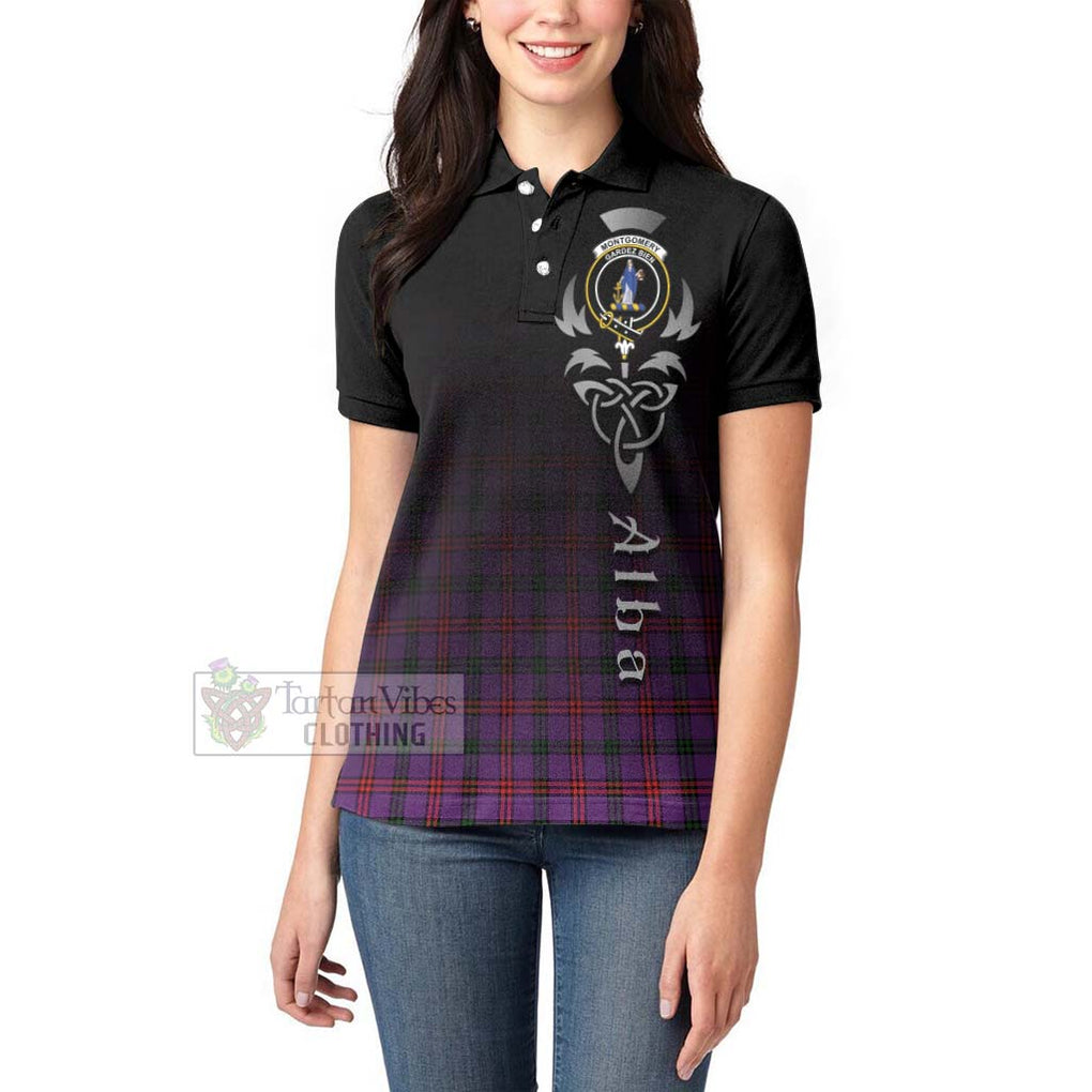 Tartan Vibes Clothing Montgomery Tartan Women's Polo Shirt Featuring Alba Gu Brath Family Crest Celtic Inspired