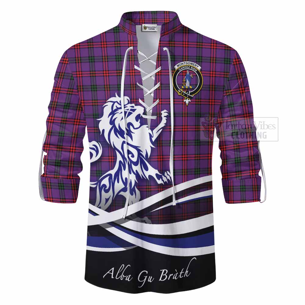 Tartan Vibes Clothing Montgomery Tartan Ghillie Kilt Shirt with Alba Gu Brath Regal Lion Emblem