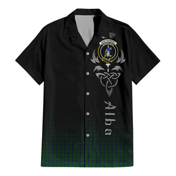 Montgomery Tartan Short Sleeve Button Up Featuring Alba Gu Brath Family Crest Celtic Inspired