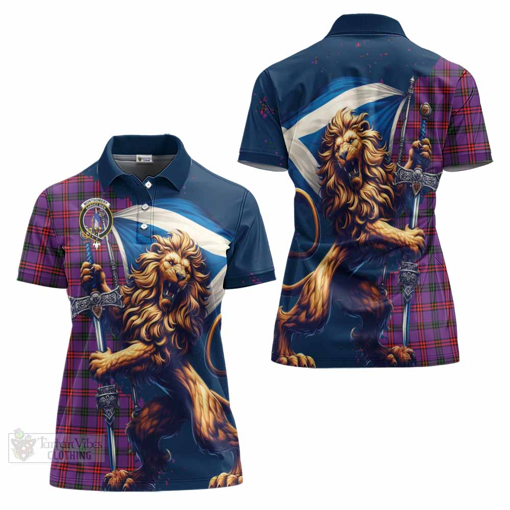 Tartan Vibes Clothing Montgomery Tartan Family Crest Women's Polo Shirt with Scottish Majestic Lion