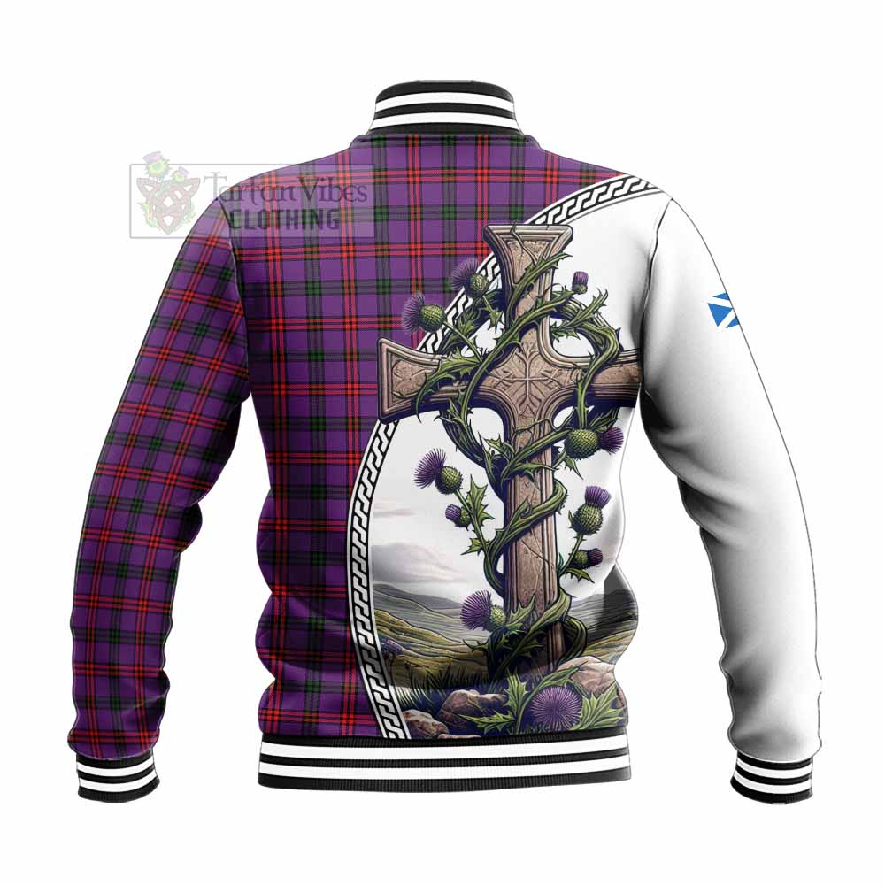 Tartan Vibes Clothing Montgomery Tartan Baseball Jacket with Family Crest and St. Andrew's Cross Accented by Thistle Vines