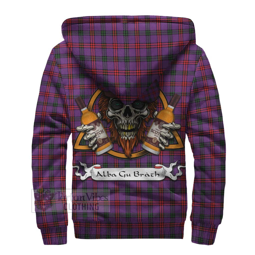 Tartan Vibes Clothing Montgomery Tartan Sherpa Hoodie with Family Crest and Bearded Skull Holding Bottles of Whiskey