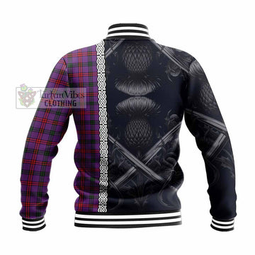 Montgomery Tartan Baseball Jacket with Family Crest Cross Sword Thistle Celtic Vibes