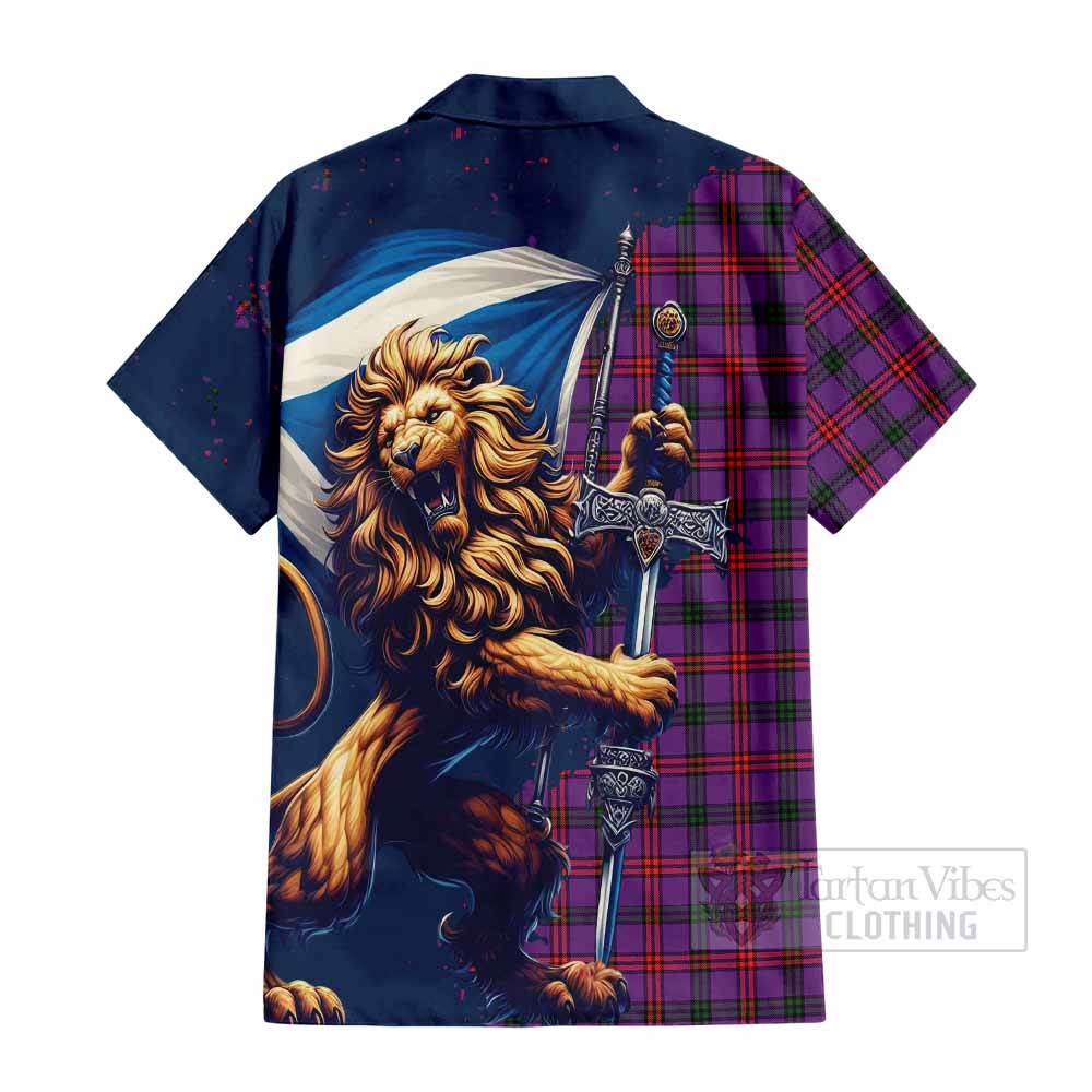 Tartan Vibes Clothing Montgomery Tartan Family Crest Short Sleeve Button Shirt with Scottish Majestic Lion