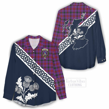 Montgomery Tartan Women's Casual Shirt Featuring Thistle and Scotland Map