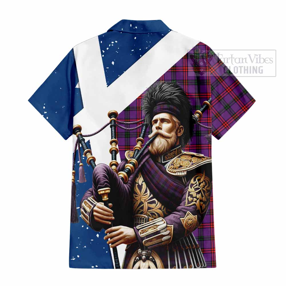 Tartan Vibes Clothing Montgomery Tartan Short Sleeve Button Shirt with Family Crest Scottish Bagpiper Vibes