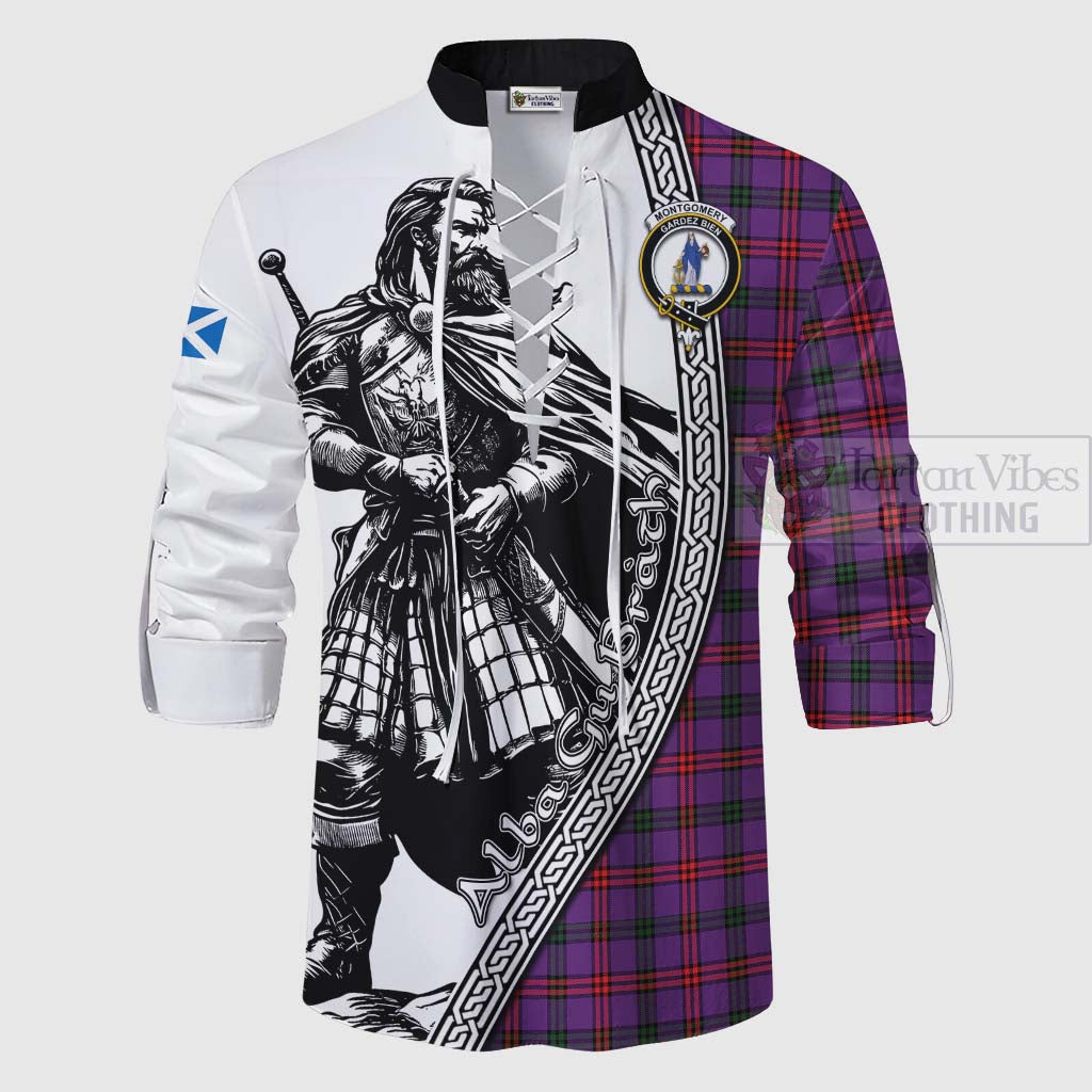 Tartan Vibes Clothing Montgomery Tartan Clan Crest Ghillie Kilt Shirt with Highlander Warrior Celtic Style