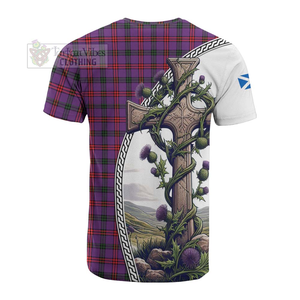 Tartan Vibes Clothing Montgomery Tartan Cotton T-shirt with Family Crest and St. Andrew's Cross Accented by Thistle Vines