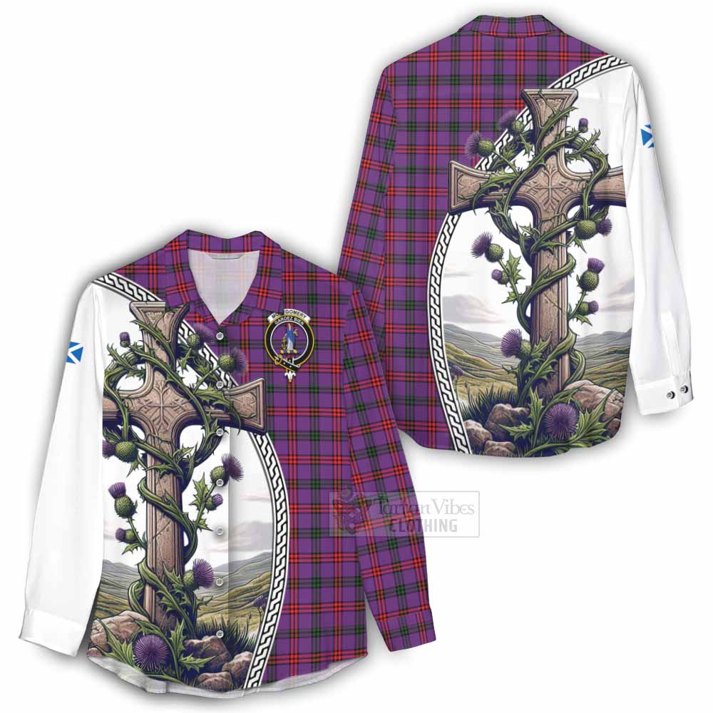 Tartan Vibes Clothing Montgomery Tartan Women's Casual Shirt with Family Crest and St. Andrew's Cross Accented by Thistle Vines