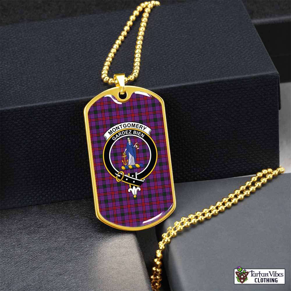 Tartan Vibes Clothing Montgomery Tartan Dog Tag Necklace with Family Crest