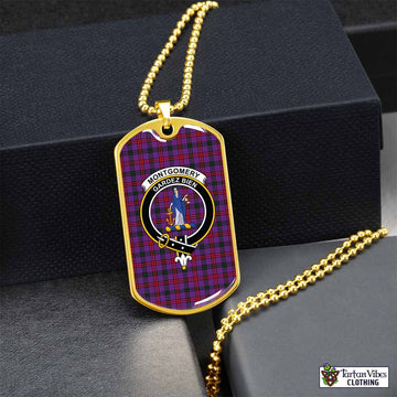 Montgomery Tartan Dog Tag Necklace with Family Crest