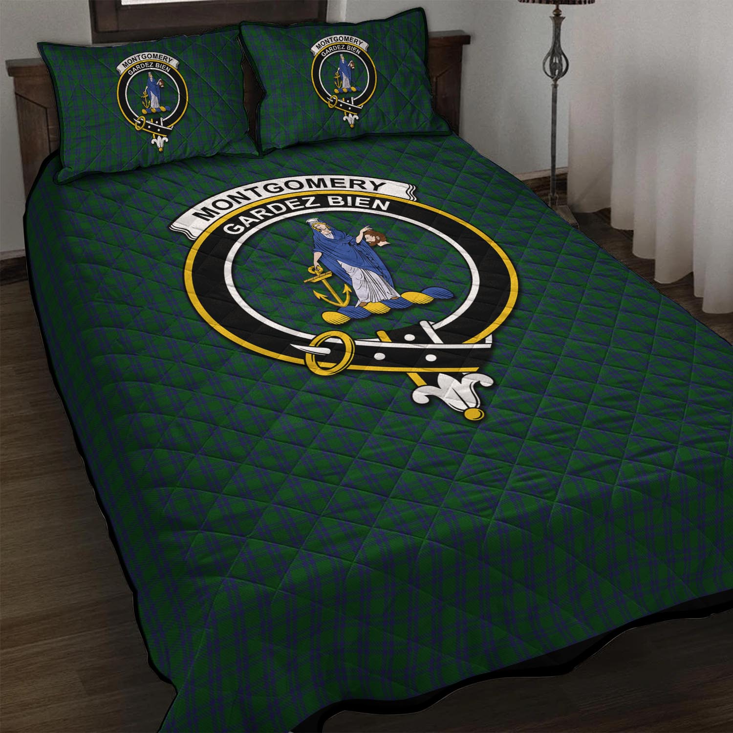 Montgomery Tartan Quilt Bed Set with Family Crest