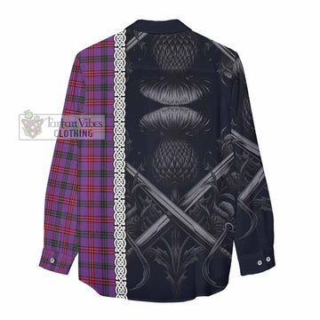 Montgomery Tartan Women's Casual Shirt with Family Crest Cross Sword Thistle Celtic Vibes