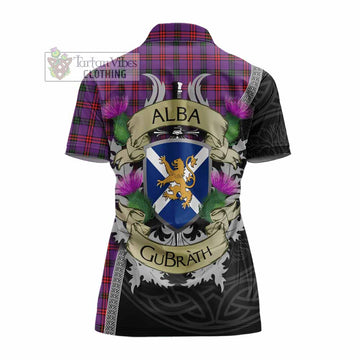 Montgomery Tartan Family Crest Women's Polo Shirt Lion Rampant Royal Thistle Shield Celtic Inspired