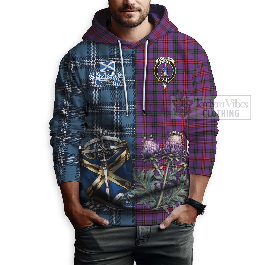 Tartan Vibes Clothing Montgomery Tartan Hoodie Happy St. Andrew's Day Half Tartan Style