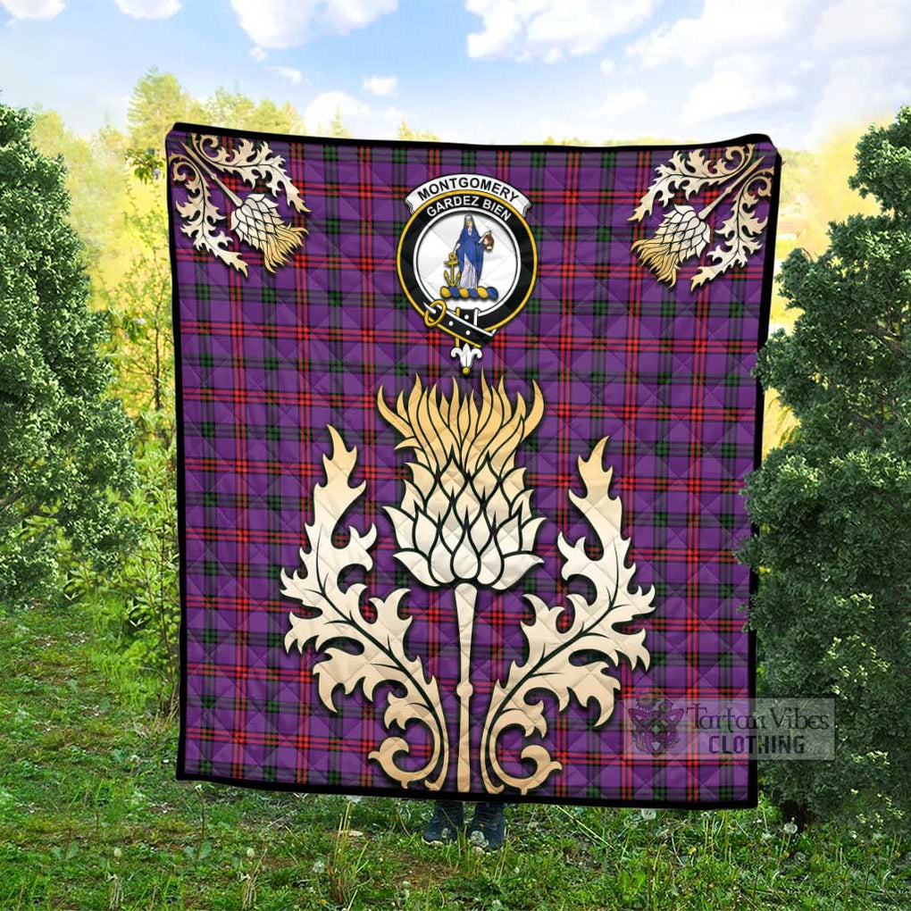 Tartan Vibes Clothing Montgomery Tartan Quilt with Family Crest and Golden Thistle Style