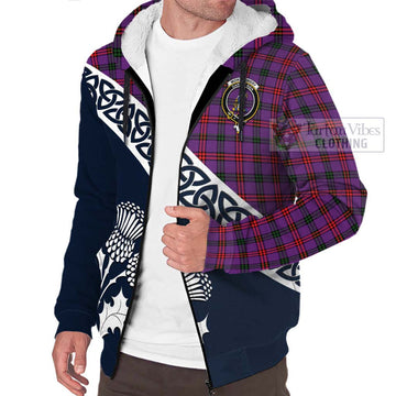 Montgomery Tartan Sherpa Hoodie Featuring Thistle and Scotland Map