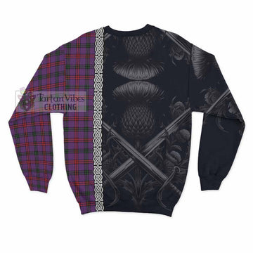 Montgomery Tartan Sweatshirt with Family Crest Cross Sword Thistle Celtic Vibes