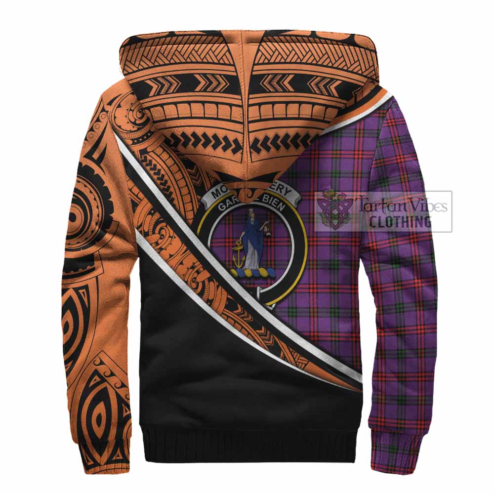 Tartan Vibes Clothing Montgomery Crest Tartan Sherpa Hoodie with Maori Tattoo Style - Orange Version