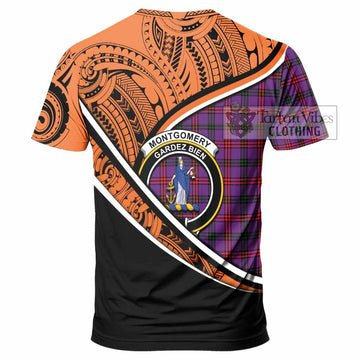 Montgomery Crest Tartan T-Shirt with Polynesian Vibes Style - Orange Version