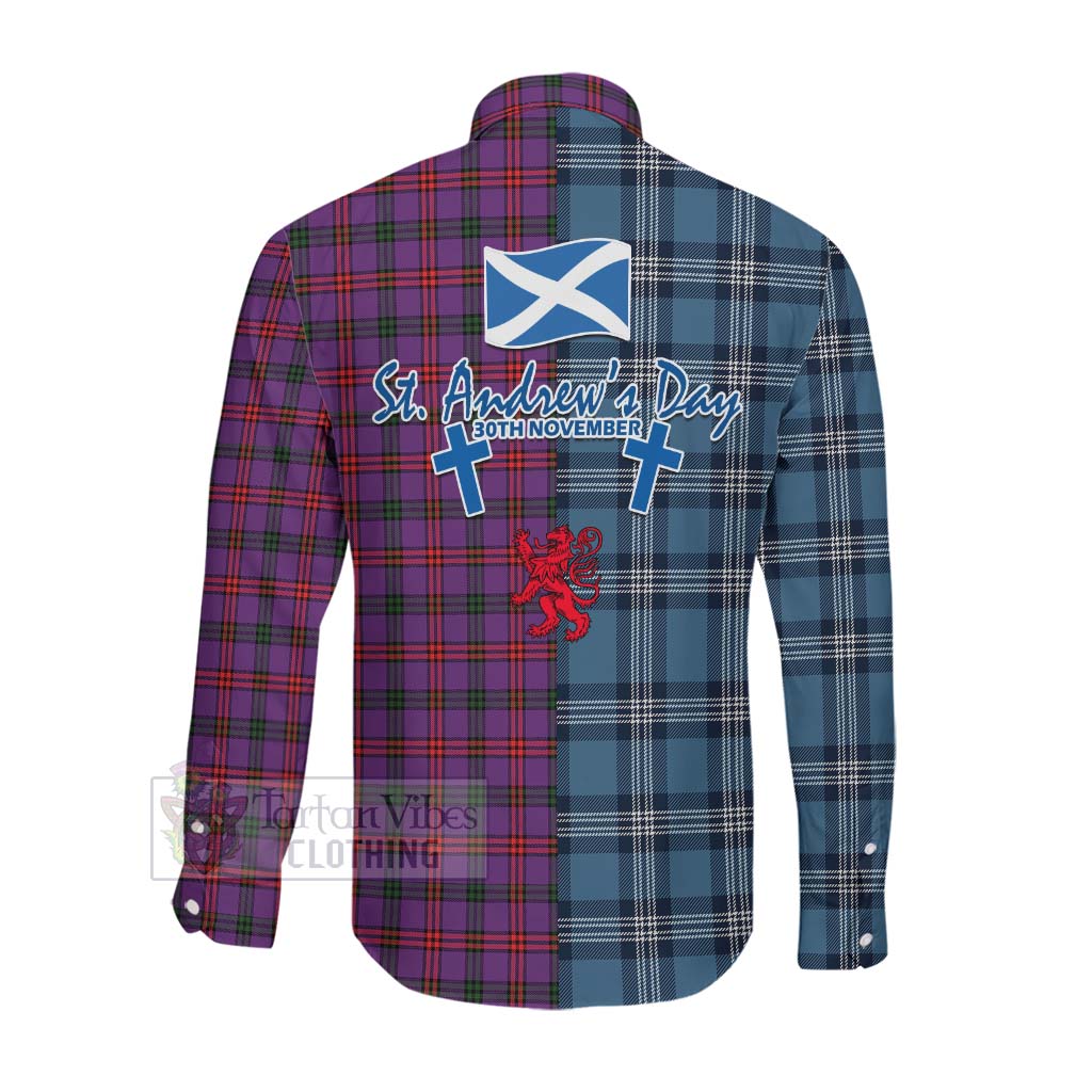 Tartan Vibes Clothing Montgomery Tartan Long Sleeve Button Shirt Happy St. Andrew's Day Half Tartan Style