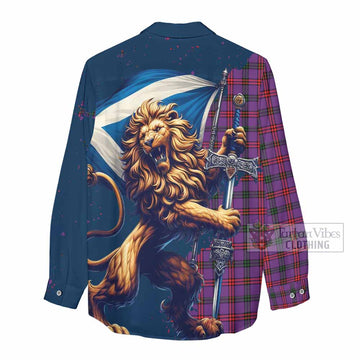 Montgomery Tartan Family Crest Women's Casual Shirt with Scottish Majestic Lion