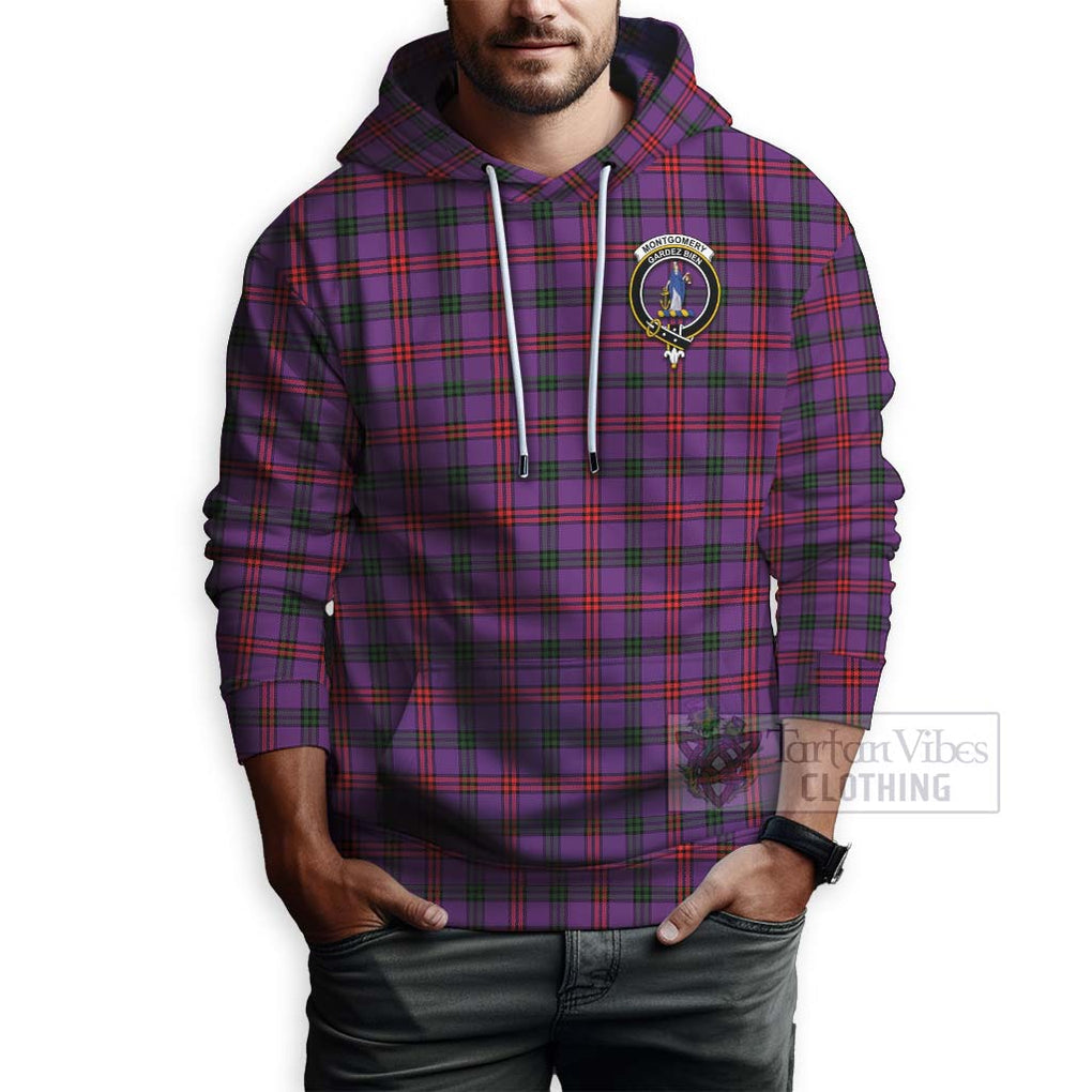 Tartan Vibes Clothing Montgomery Tartan Hoodie with Family Crest and Bearded Skull Holding Bottles of Whiskey