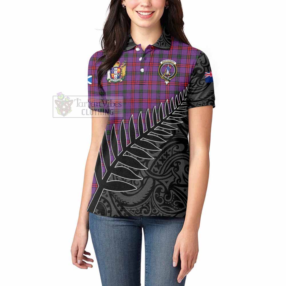 Tartan Vibes Clothing Montgomery Crest Tartan Women's Polo Shirt with New Zealand Silver Fern Half Style