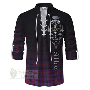 Montgomery Tartan Ghillie Kilt Shirt Featuring Alba Gu Brath Family Crest Celtic Inspired