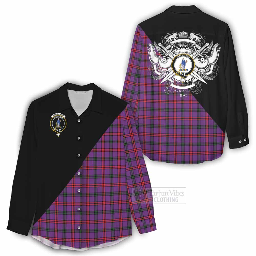 Tartan Vibes Clothing Montgomery Tartan Women's Casual Shirt with Family Crest and Military Logo Style