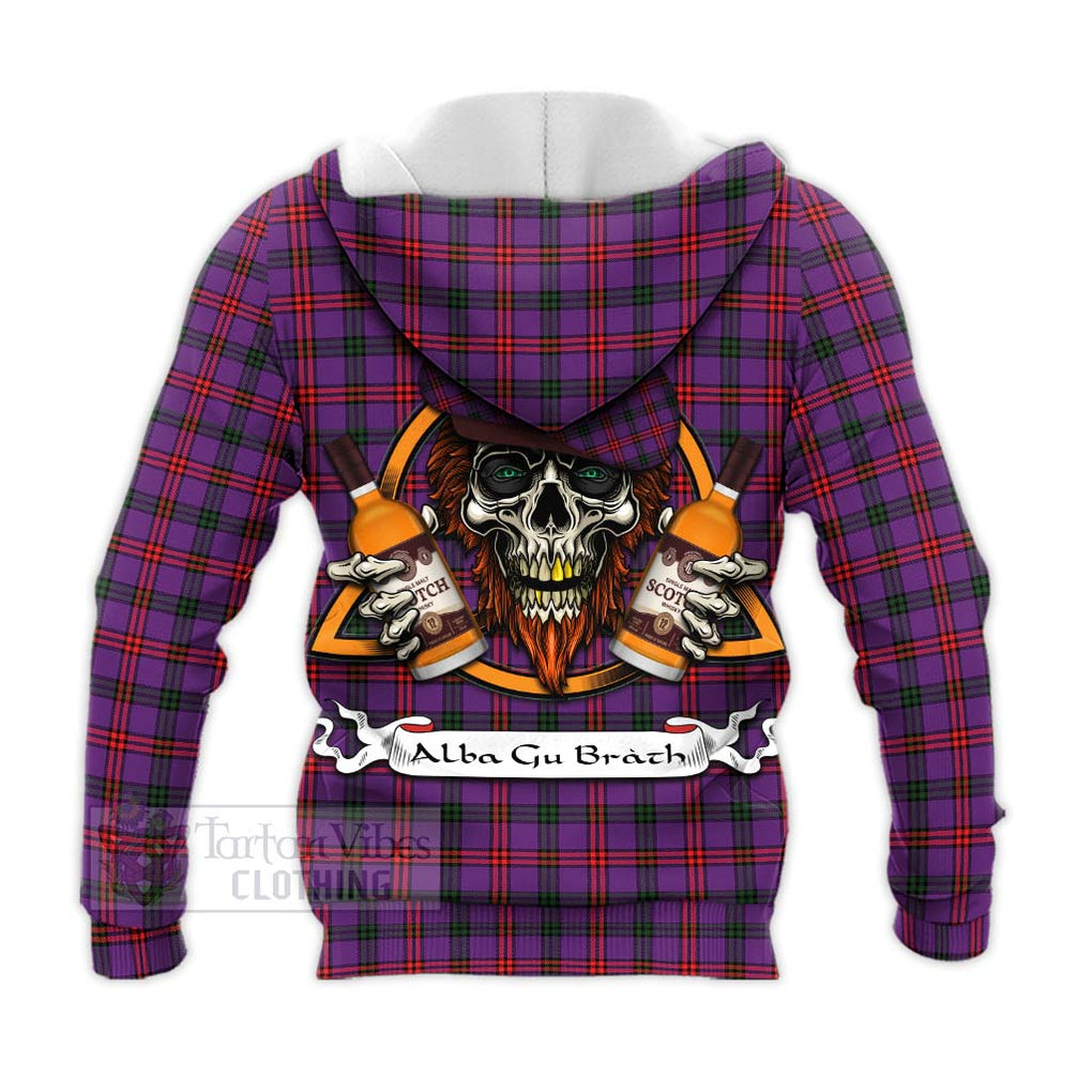 Tartan Vibes Clothing Montgomery Tartan Knitted Hoodie with Family Crest and Bearded Skull Holding Bottles of Whiskey