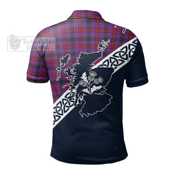 Montgomery Tartan Polo Shirt Featuring Thistle and Scotland Map