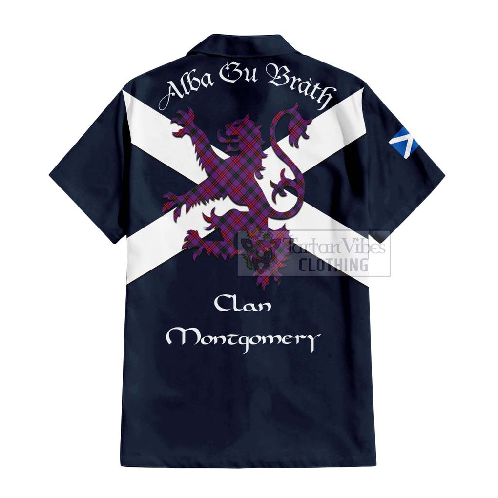 Tartan Vibes Clothing Montgomery Tartan Lion Rampant Short Sleeve Button Shirt – Proudly Display Your Heritage with Alba Gu Brath and Clan Name