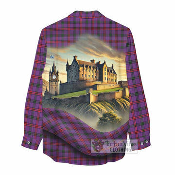 Montgomery Tartan Family Crest Women's Casual Shirt with Scottish Ancient Castle Style