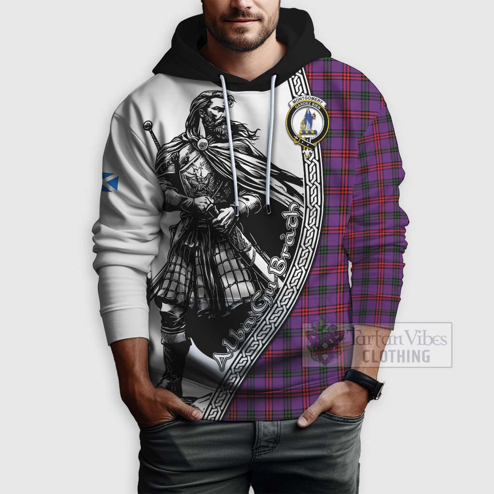 Tartan Vibes Clothing Montgomery Tartan Clan Crest Hoodie with Highlander Warrior Celtic Style