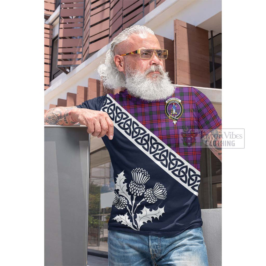 Tartan Vibes Clothing Montgomery Tartan Cotton T-shirt Featuring Thistle and Scotland Map